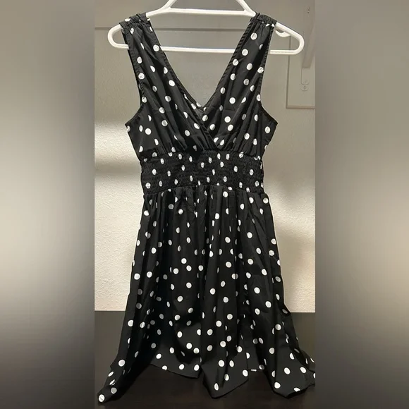 Derek Heart Dresses | Black With White Polka Dot Flowy Dress. Worn A Few Times. Cinched At Waist | Color: Black/White | Size: S | Kat7689's Closet